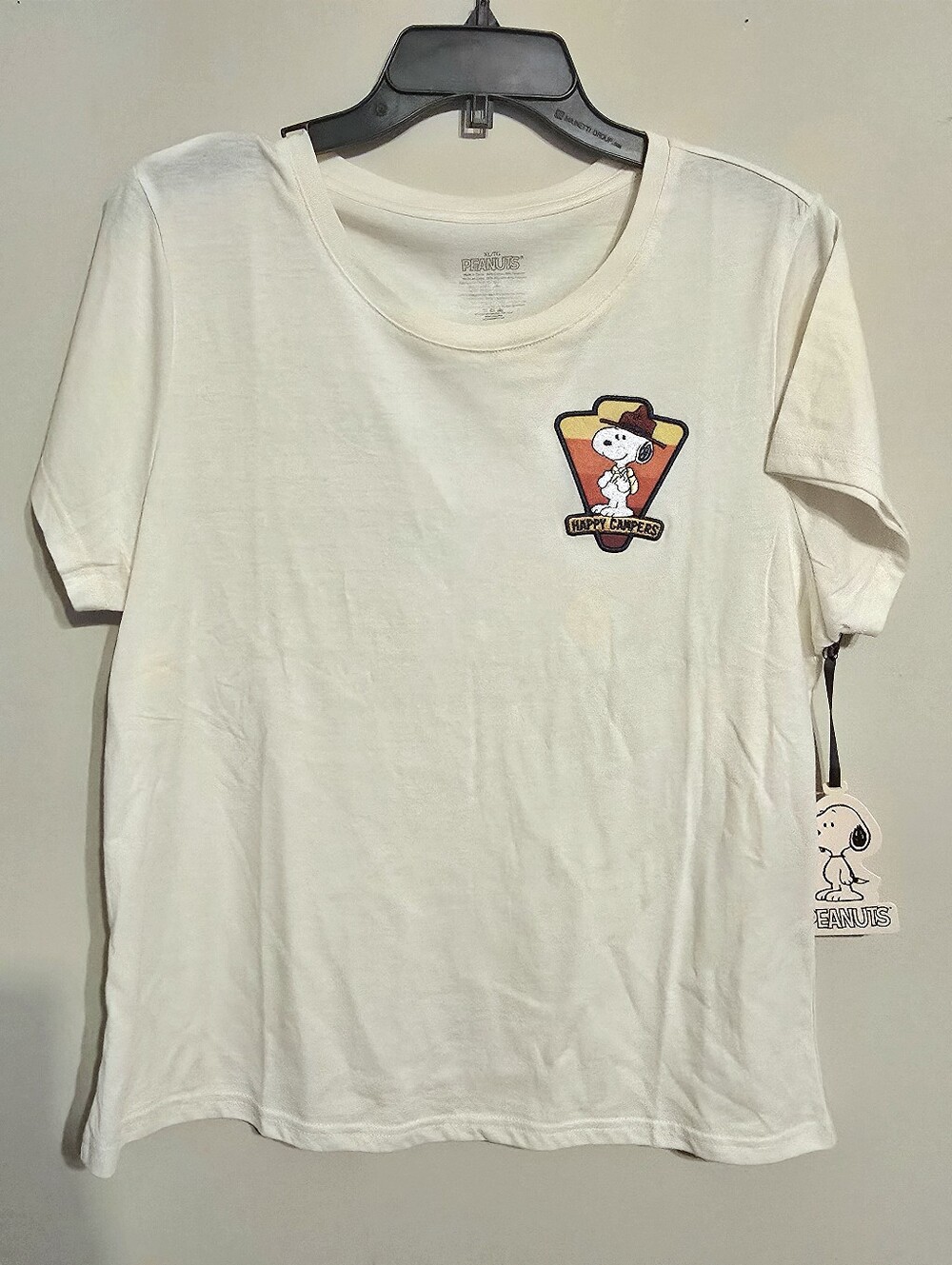 Peanuts Cream T-Shirt with Snoopy 'Happy Camper' Patch